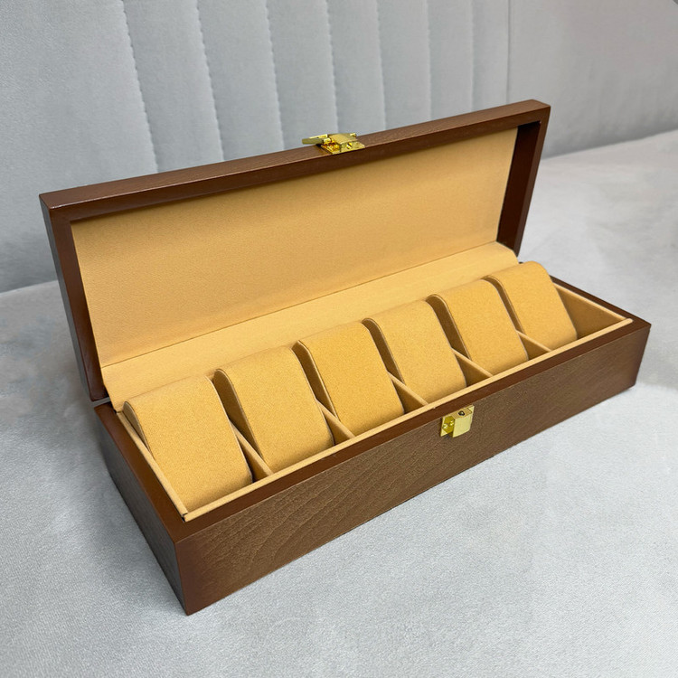 جعبه ساعت چوبی مدل W103 با ۶ محفظه داخلی از جنس جیر