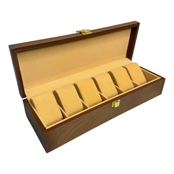 جعبه ساعت چوبی مدل W103 با ۶ محفظه داخلی از جنس جیر